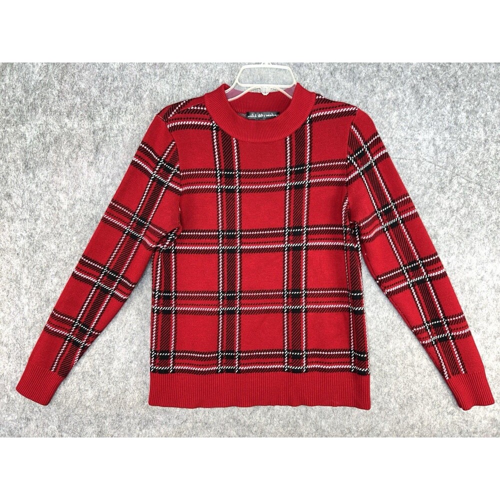 United States Sweaters Red Plaid Knit Crewneck Sweater Women S Preppy Academia